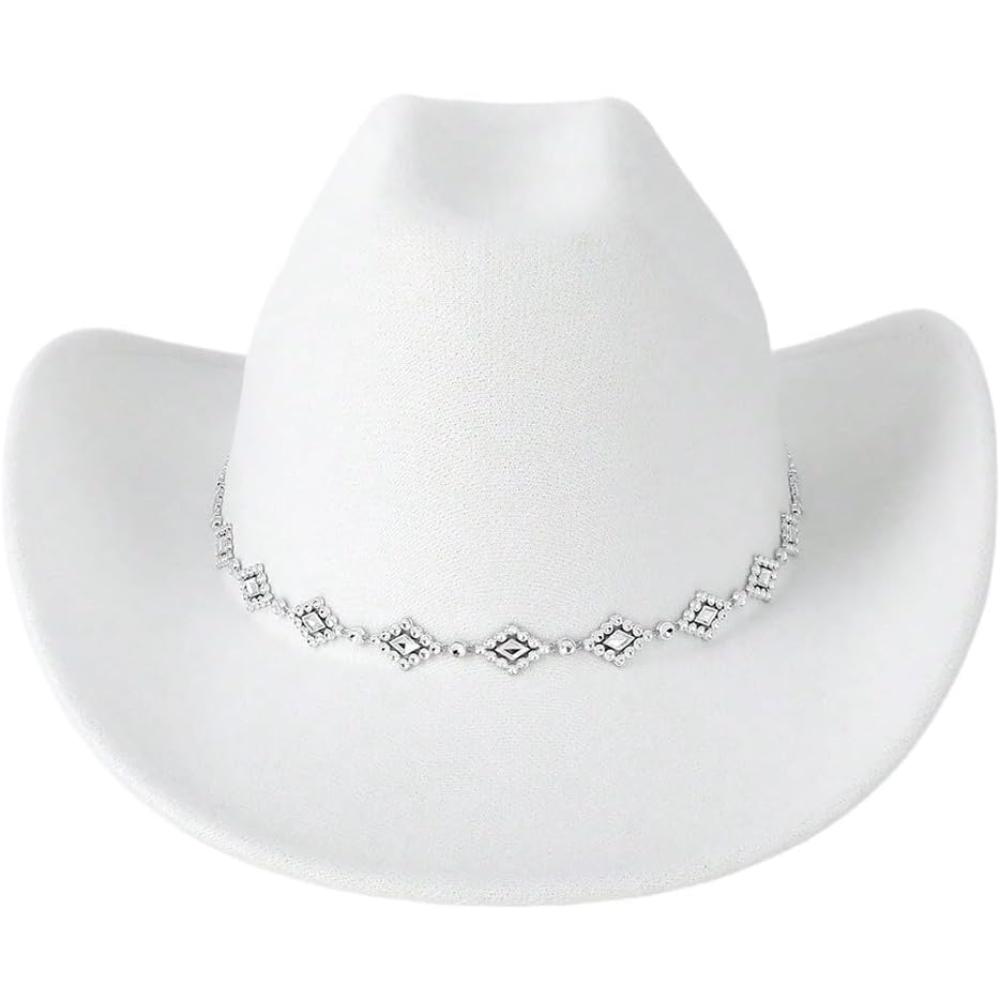 Western Inspired Wide Brim Hat With Rhinestone Detail