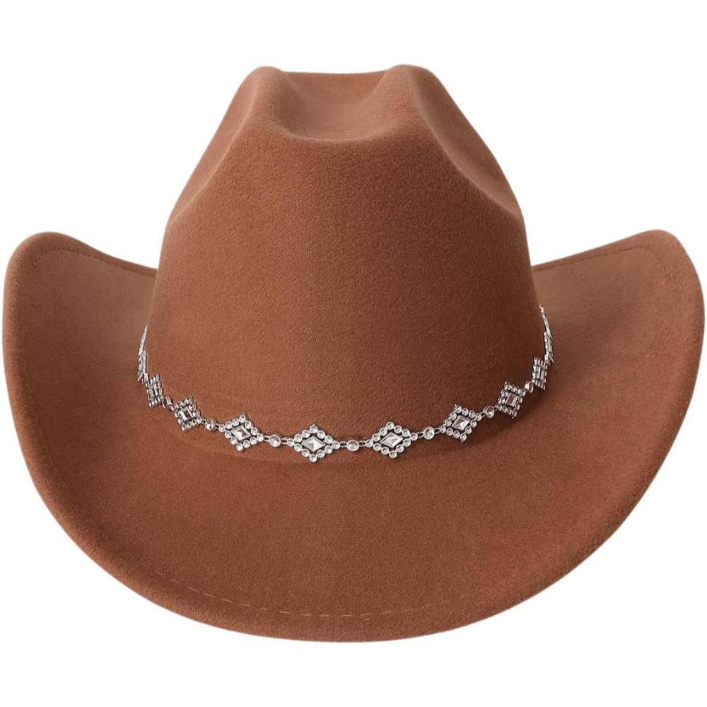 Western Inspired Wide Brim Hat With Rhinestone Detail