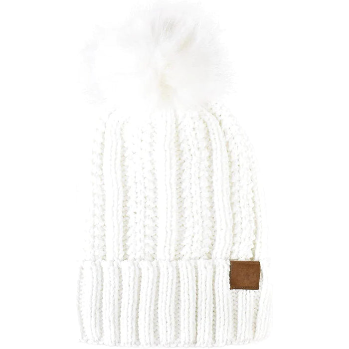 Thick Fur Cable Knit Beanie
