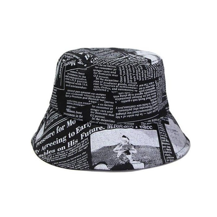 Black & White Newspaper Print Bucket Hat