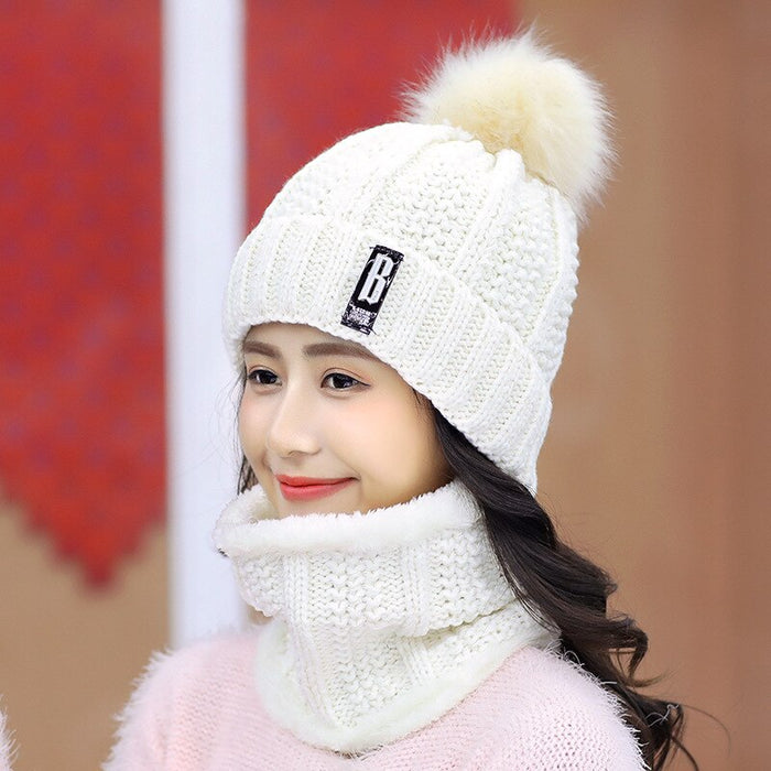 Women's Thickened Knitted Wool Winterized Beanie With Pom Pom