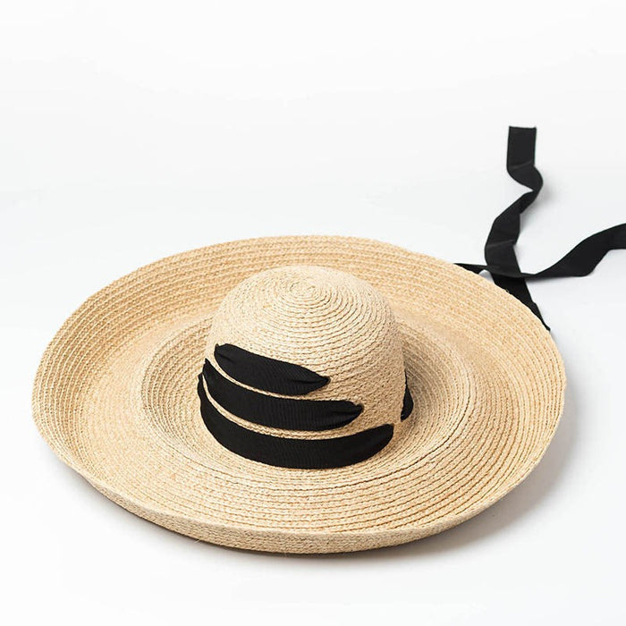 Women's Black Bandage Ribbon Roll Up Hat