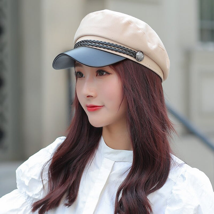 Vintage Flat Top Cotton Military Cap With Buckle