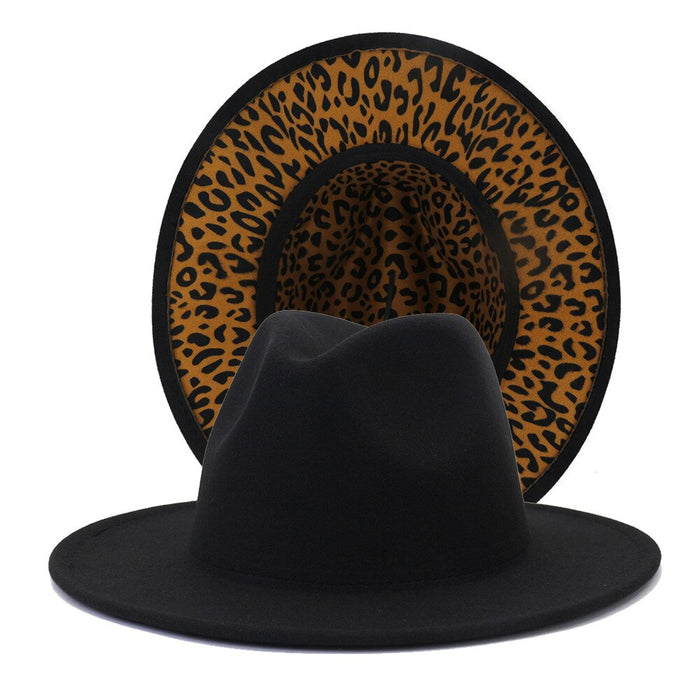 Flat & Wide Brimmed Solid Color Leopard Print Fedora