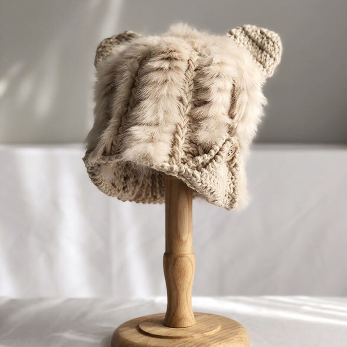 Adorable Thick Faux Rabbit Fur Warm Stitched Winter Hat
