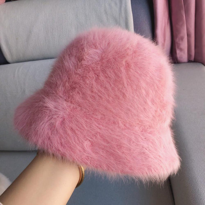 Retro Styled Solid Colored Rabbit Fur Bucket Hat
