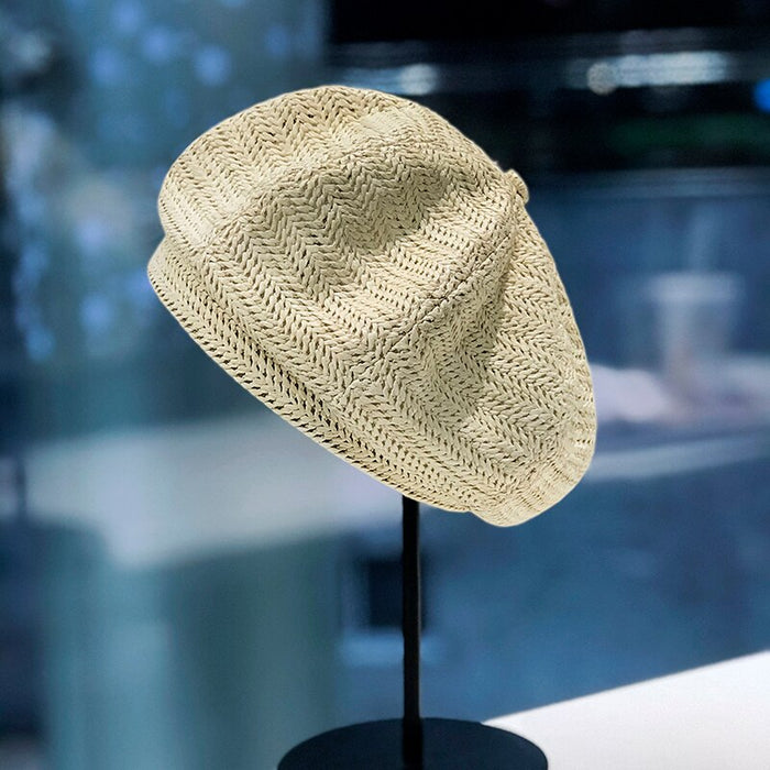 Straw Knit Breathable Retro Octagonal Painter's Beret