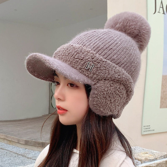 Ladies Velvet Duck Tongue Knitted Wool Hat