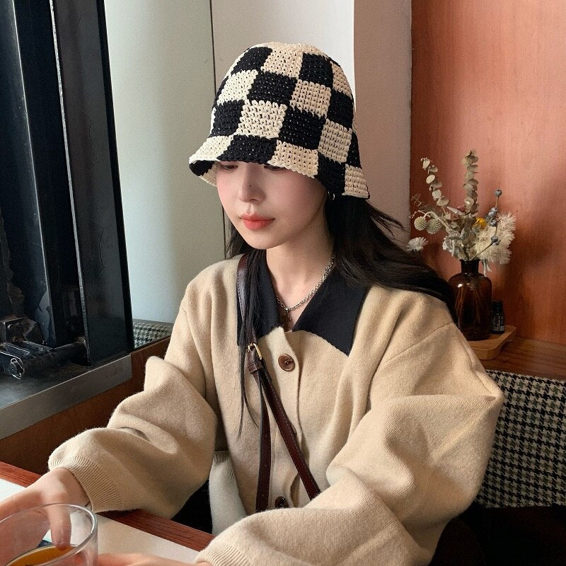 Checkered Crochet Bucket Hat