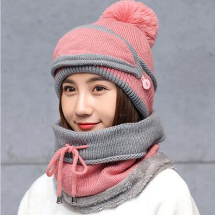 Winter Thickened Warm Fleece Knitted Beanie And Mask Combo