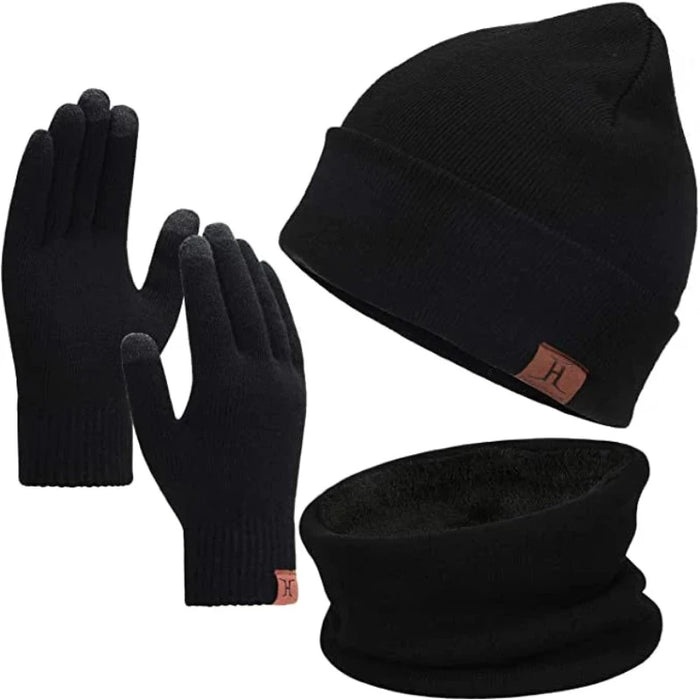 Touchscreen Gloves Warmer Set With Fleece Lining Beanie Hat