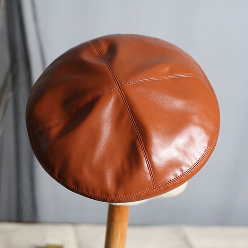 Leather Beret with Buckle Detail