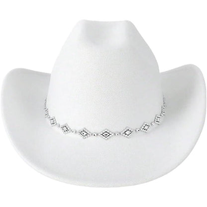 Western Inspired Wide Brim Hat With Rhinestone Detail