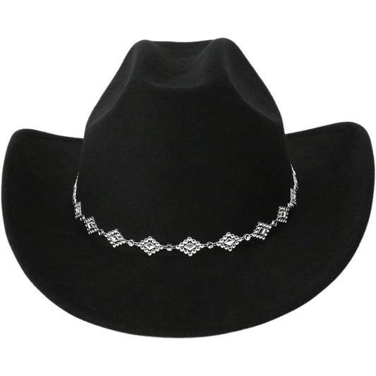 Western Inspired Wide Brim Hat With Rhinestone Detail