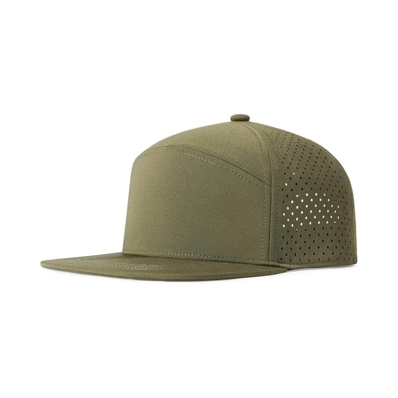 Flat Brim Snapback Hat With Laser Perforated Panels