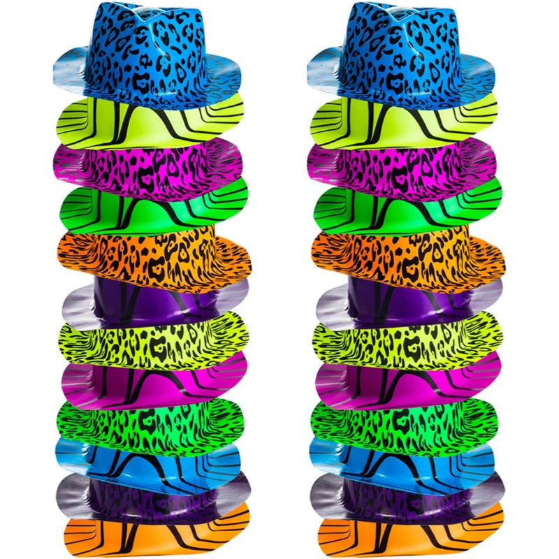 24 Pack Neon Animal Print Party Hats