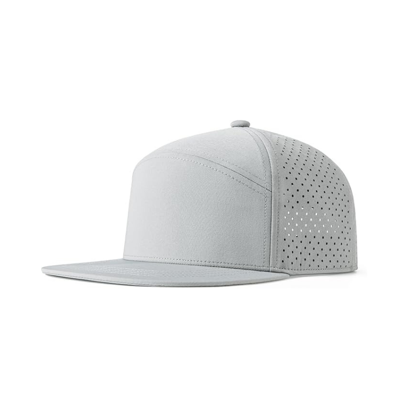 Flat Brim Snapback Hat With Laser Perforated Panels