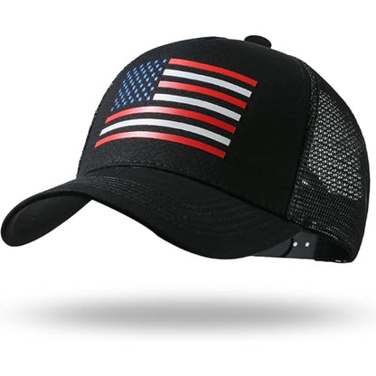 Adjustable American Flag Trucker Hat With Mesh Panels