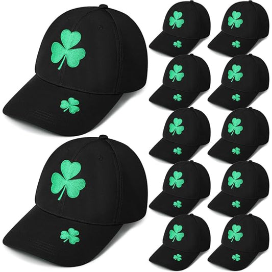 12 Pieces Shamrock Embroidered Adjustable Baseball Cap