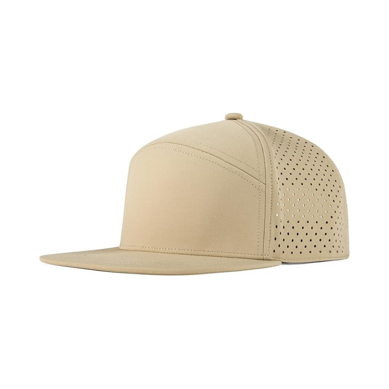 Flat Brim Snapback Hat With Laser Perforated Panels