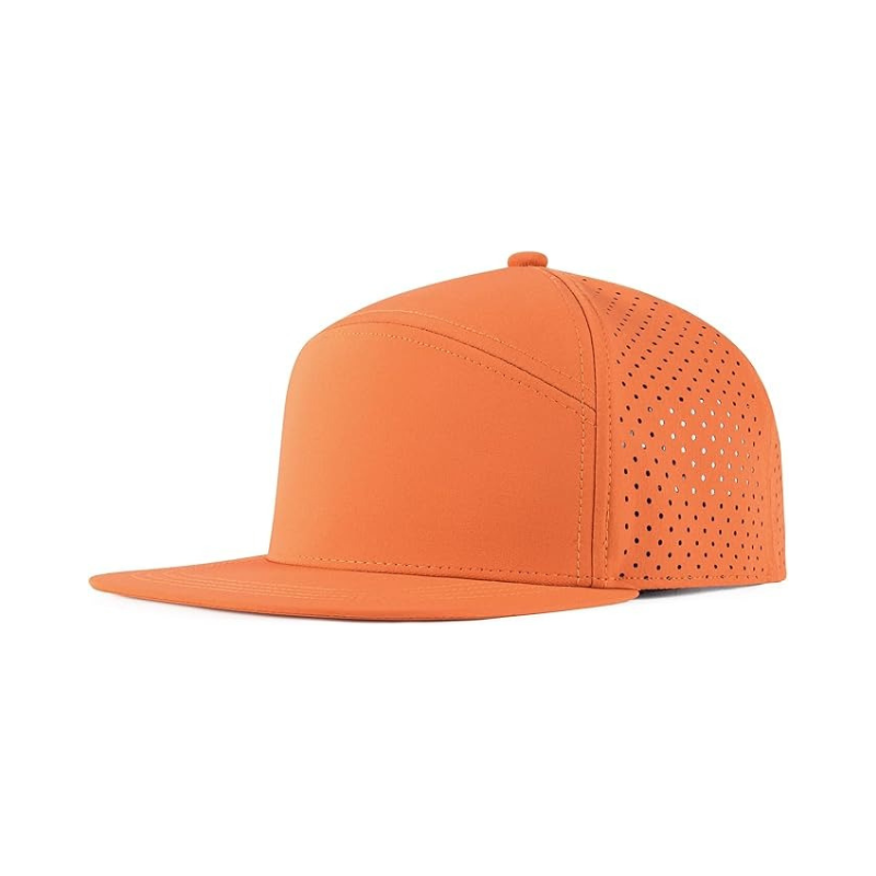 Flat Brim Snapback Hat With Laser Perforated Panels