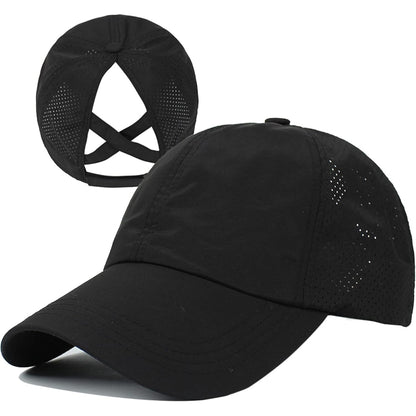 Adjustable Crisscross Ponytail Trucker Cap