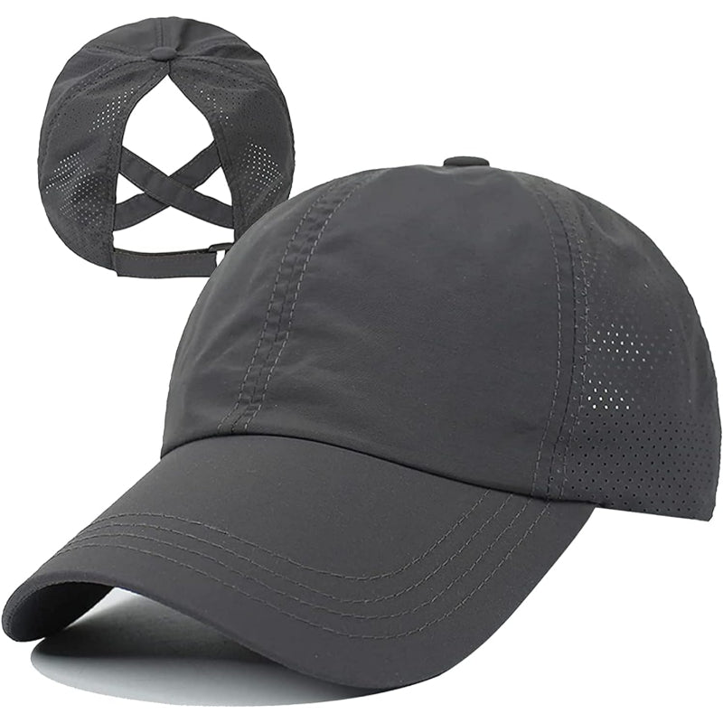 Adjustable Crisscross Ponytail Trucker Cap