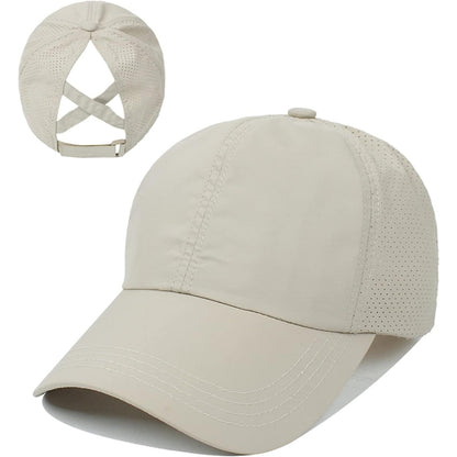 Adjustable Crisscross Ponytail Trucker Cap