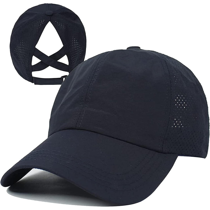 Adjustable Crisscross Ponytail Trucker Cap