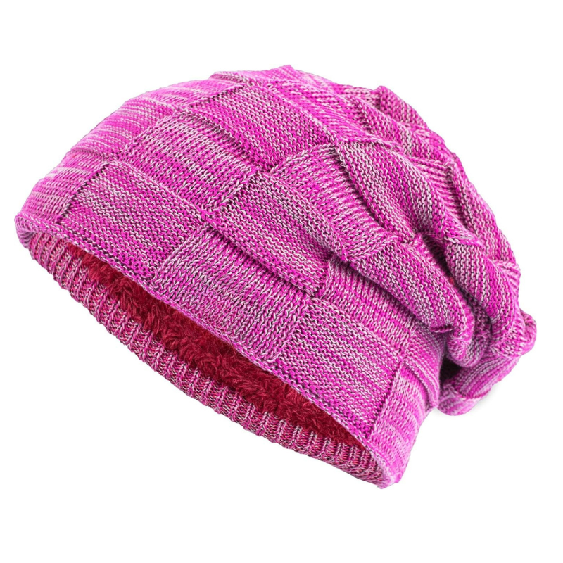 Knitted Slouch Beanie With Fleece Lining