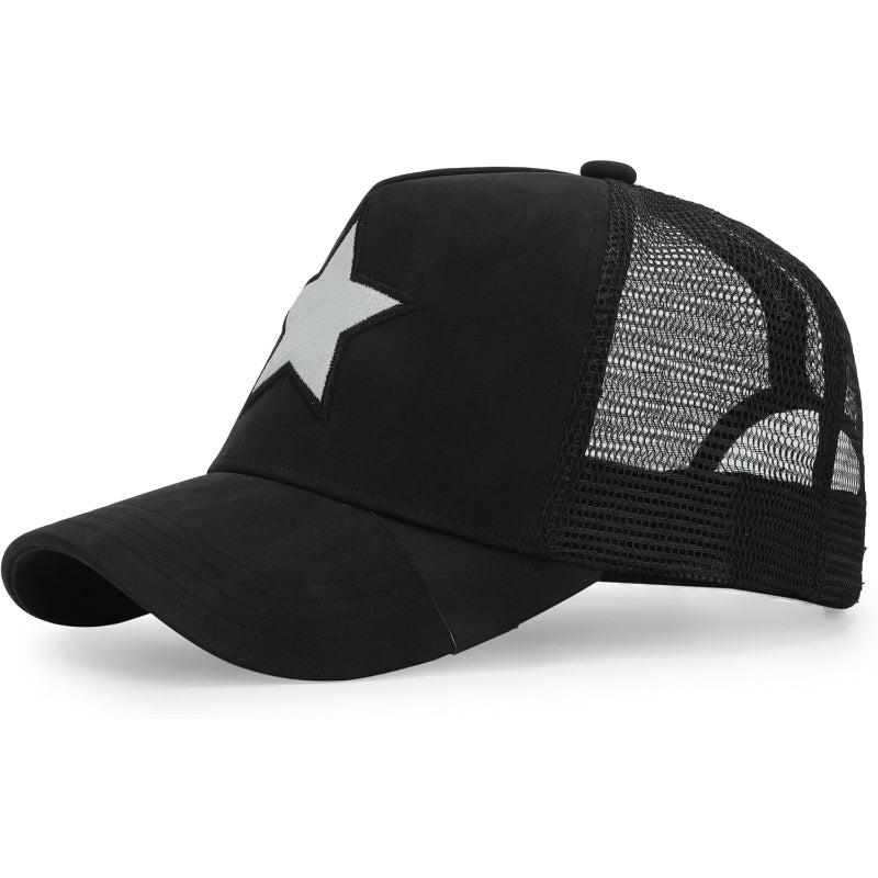 Mesh Snapback Hat Adjustable Cap With Star Patch