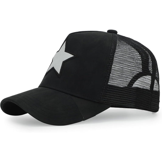 Mesh Trucker Hat Adjustable Snapback Cap With Star Patch