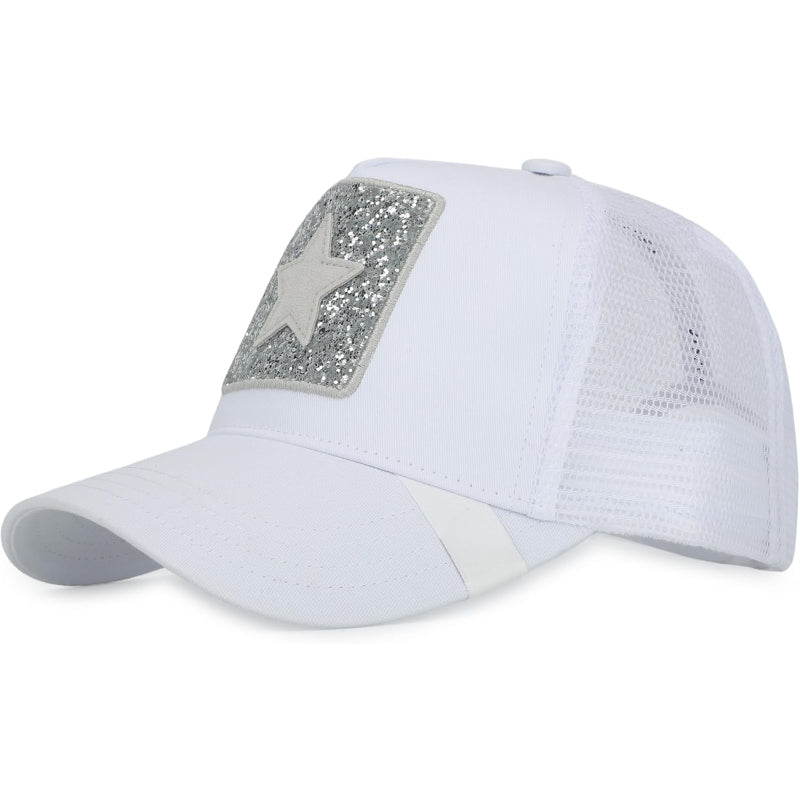 Mesh Trucker Hat Adjustable Snapback Cap With Star Patch