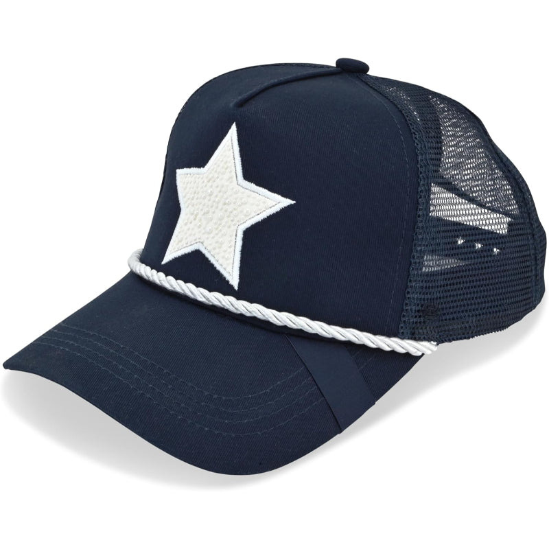 Mesh Trucker Hat Adjustable Snapback Cap With Star Patch