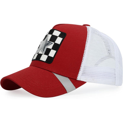 Mesh Trucker Hat Adjustable Snapback Cap With Star Patch