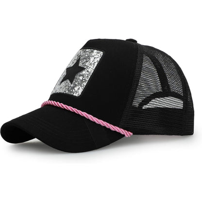 Mesh Trucker Hat Adjustable Snapback Cap With Star Patch