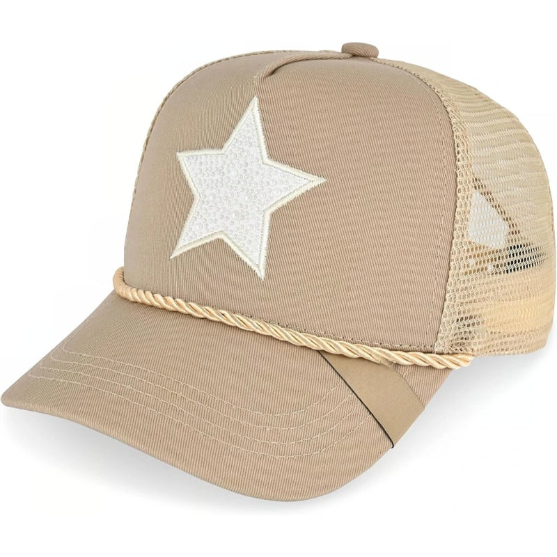 Mesh Trucker Hat Adjustable Snapback Cap With Star Patch