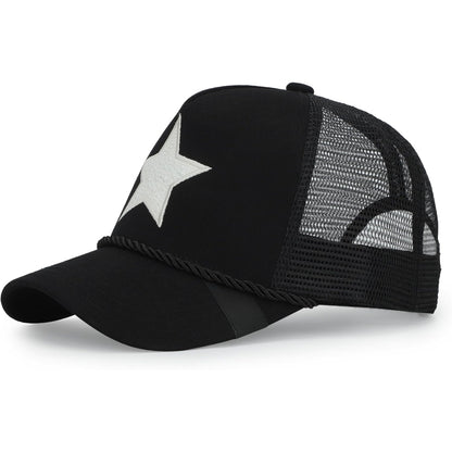 Mesh Snapback Hat Adjustable Cap With Star Patch