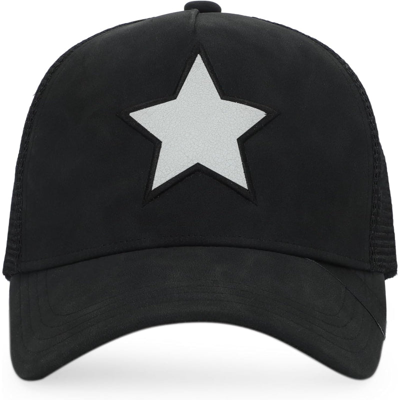 Mesh Trucker Hat Adjustable Snapback Cap With Star Patch