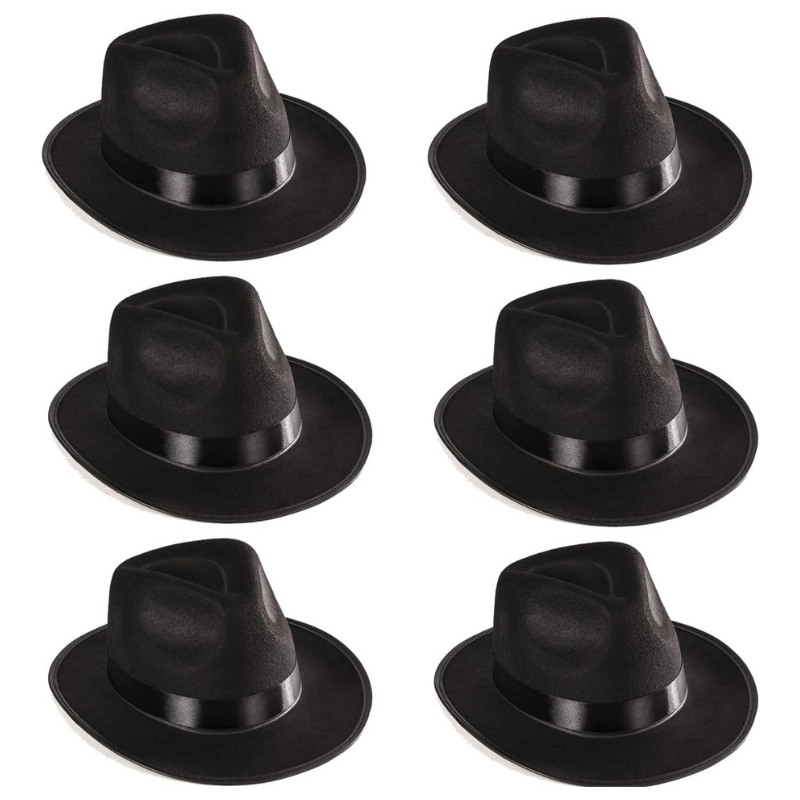 Pack Of Six Classic Gangster Costume Trilby Hats