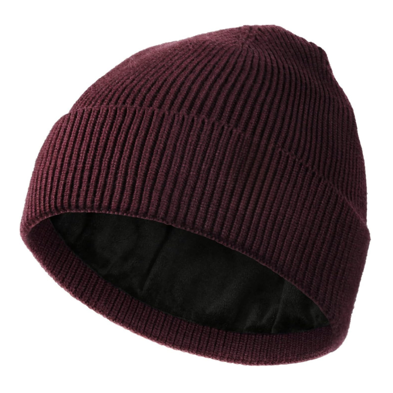 Ribbed Knit Beanie With Fleece Lining Classic Winter Hat