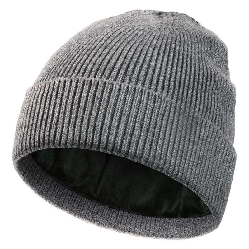 Ribbed Knit Beanie With Fleece Lining Classic Winter Hat