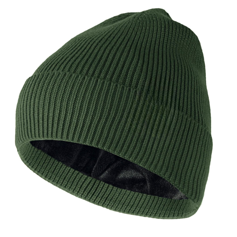 Ribbed Knit Beanie With Fleece Lining Classic Winter Hat