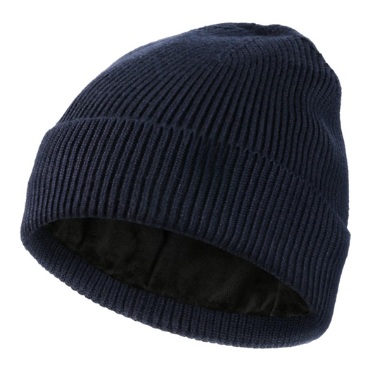 Ribbed Knit Beanie With Fleece Lining Classic Winter Hat