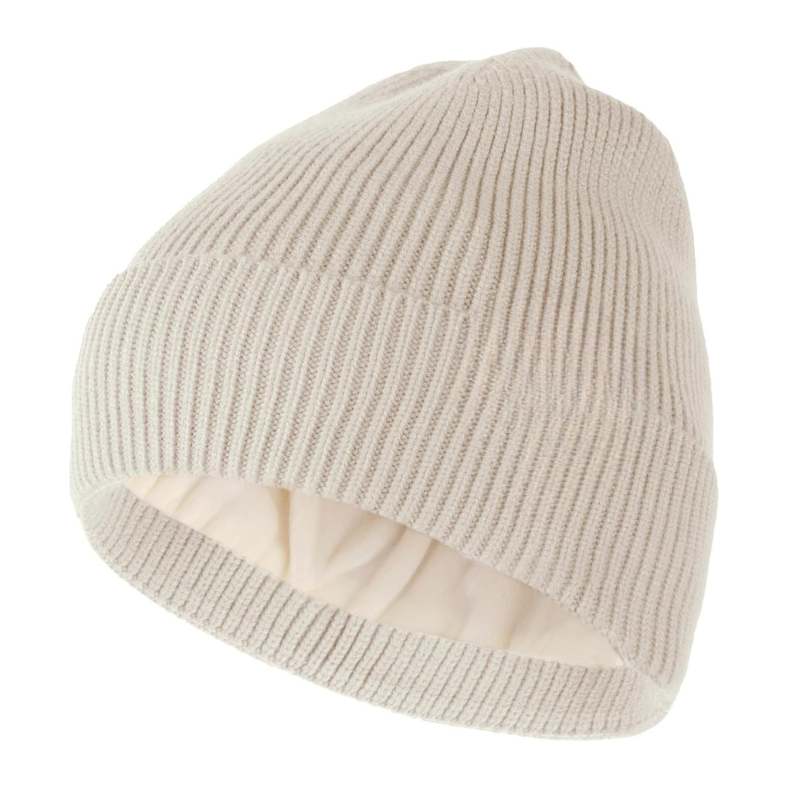 Ribbed Knit Beanie With Fleece Lining Classic Winter Hat