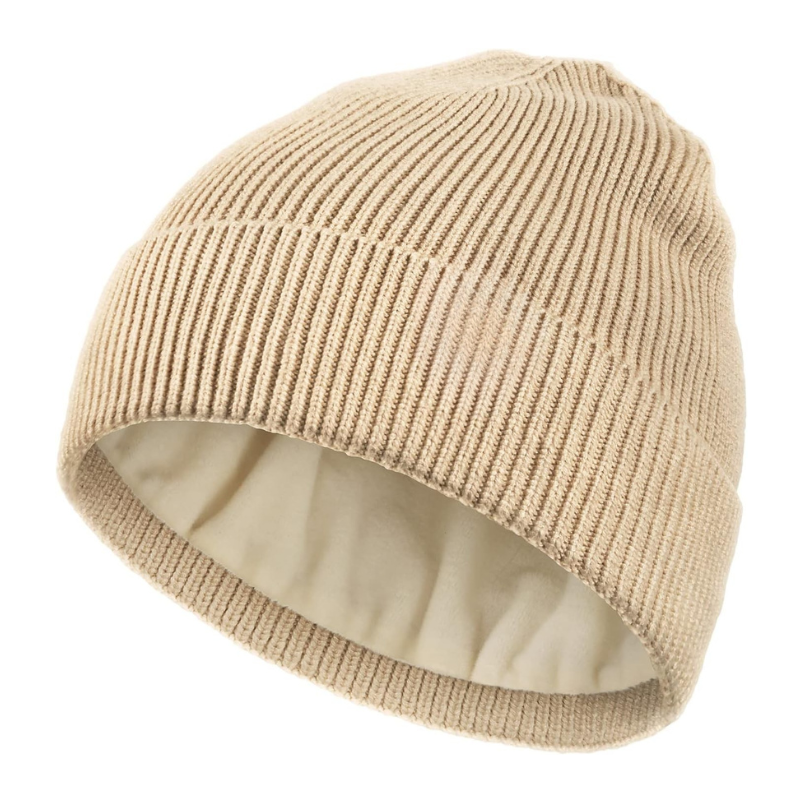 Ribbed Knit Beanie With Fleece Lining Classic Winter Hat