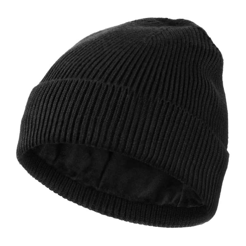 Ribbed Knit Beanie With Fleece Lining Classic Winter Hat