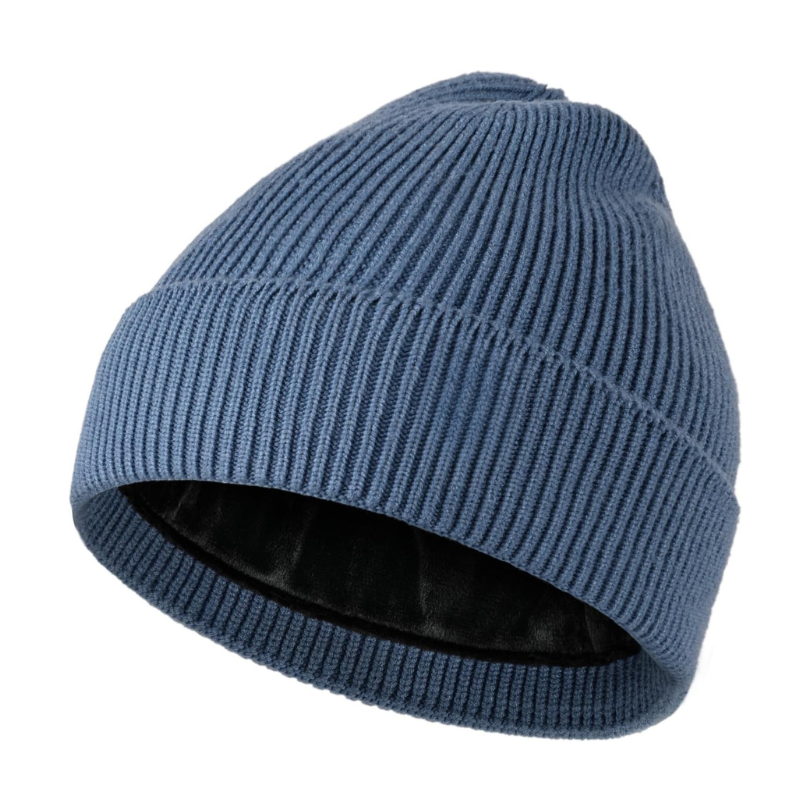 Ribbed Knit Beanie With Fleece Lining Classic Winter Hat