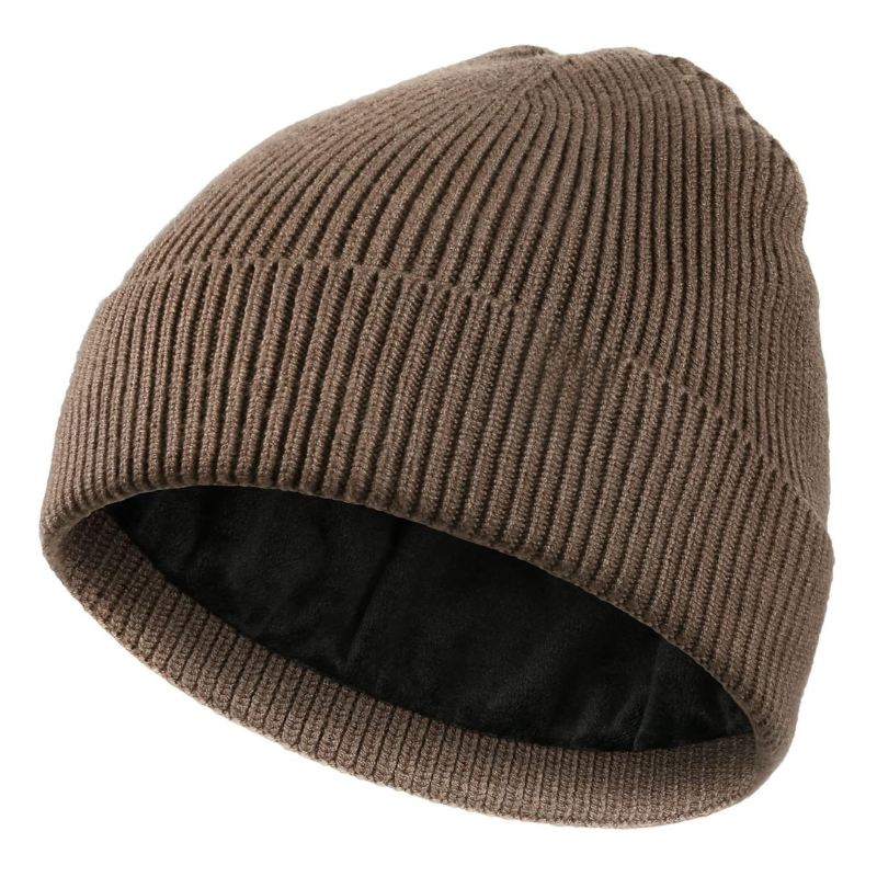 Ribbed Knit Beanie With Fleece Lining Classic Winter Hat