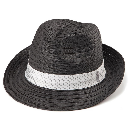 Straw Trilby Hat With Textured Ribbon Band